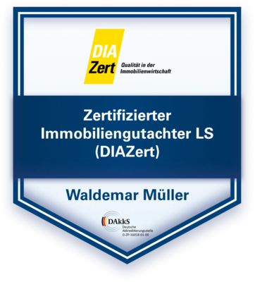 DIAZert-Siegel: Zertifizierter Immobiliengutachter LS (DIAZert), Waldemar Müller, DAkkS-akkreditiert